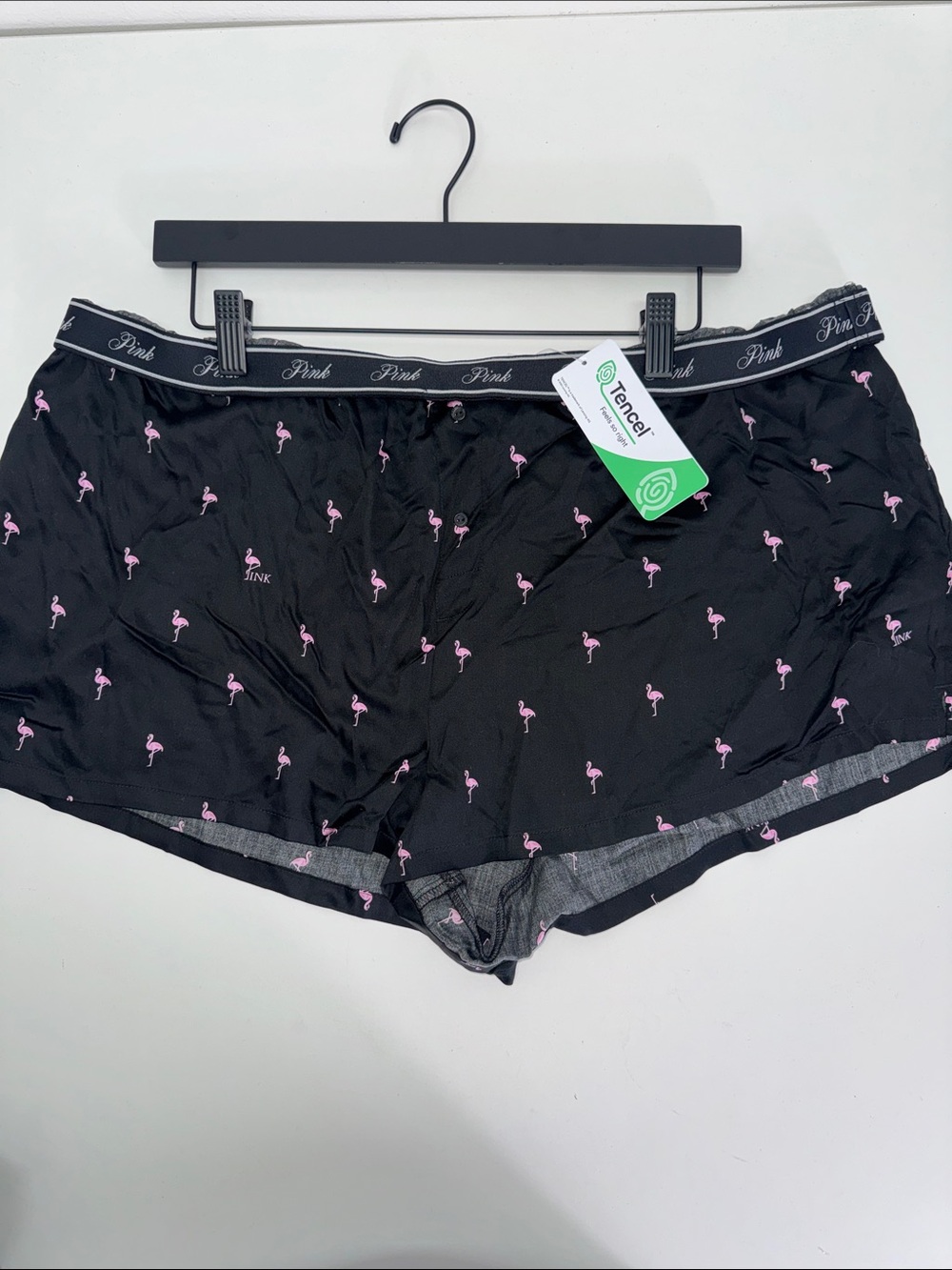 PINK Victoria's Secret Black Lounge Shorts with Pink Flamingo Print Sz XXL NWT